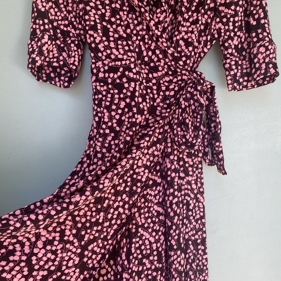 GANNI black and pink floral wrap midi dress one size fits all - Picture 8 of 11